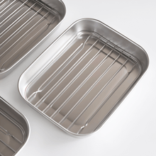 Load image into Gallery viewer, Shimomura Stainless Steel Trays, Oil Drain Racks and Lids (Set of 3, 10 Pieces) - 시모무라 스테인레스 미니 밧드 세트