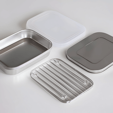 Load image into Gallery viewer, Shimomura Stainless Steel Trays, Oil Drain Racks and Lids (Set of 3, 10 Pieces) - 시모무라 스테인레스 미니 밧드 세트