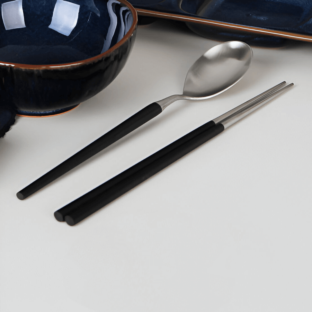 Golden Bell Solid Korean Spoon and Chopsticks - 골든벨 솔리드 한식수저