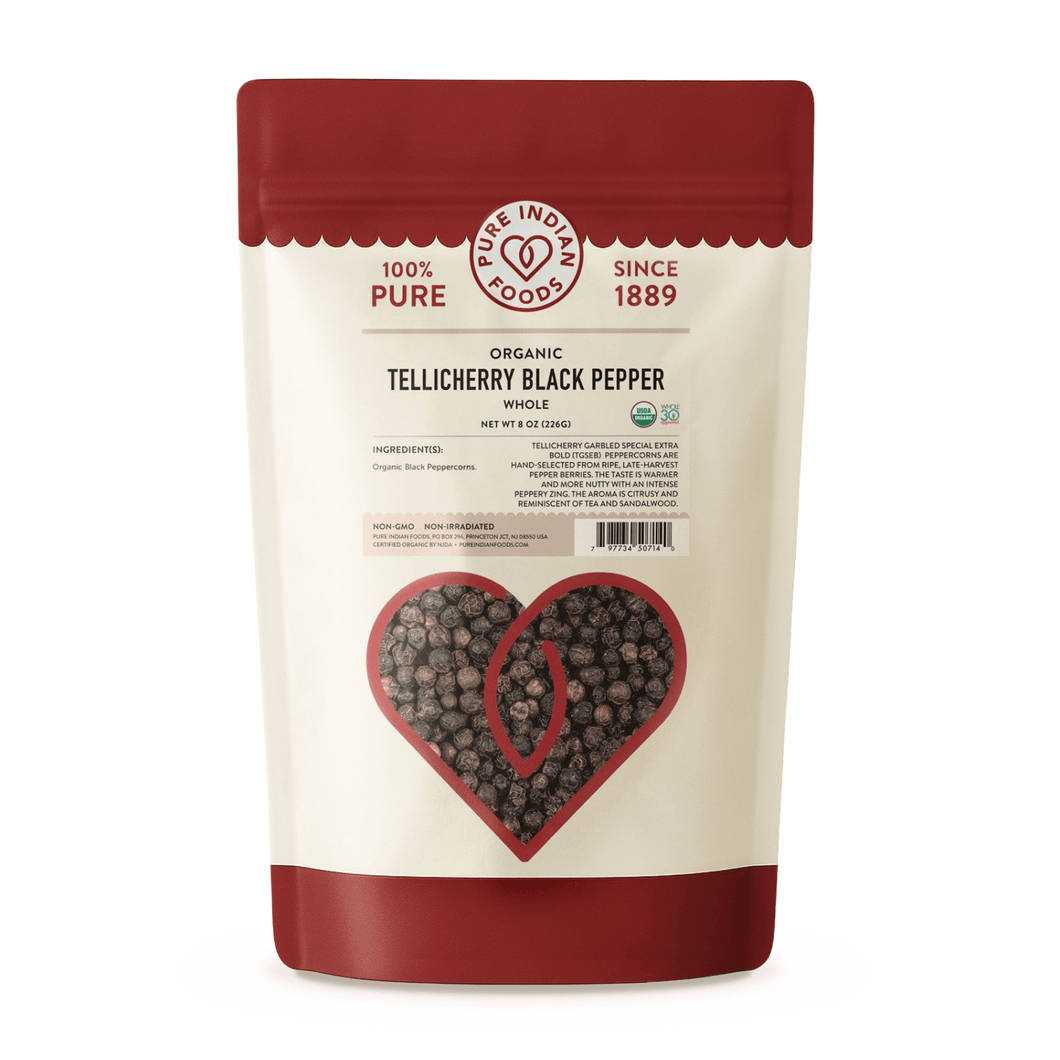 Pure Indian Foods Organic Tellicherry Black Peppercorns -  퓨어 인디안 푸즈 유기농 통후추