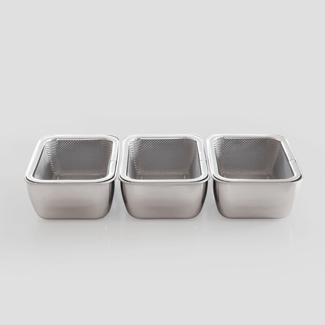 Shimomura Stainless Steel Mini Rectangular Bowls and Colanders (Set of 3) - 시모무라 스테인레스 미니 사각볼 세트