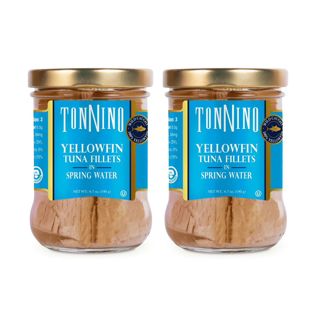 Tonnino Yellowfin Tuna Fillets in Spring Water (Pack of 2) - 토니노 황다랑어 참치 유리병