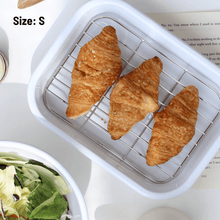 Load image into Gallery viewer, White Enamelware Tray and Oil Drain Rack - 아카시아 법랑밧드와 밧드망
